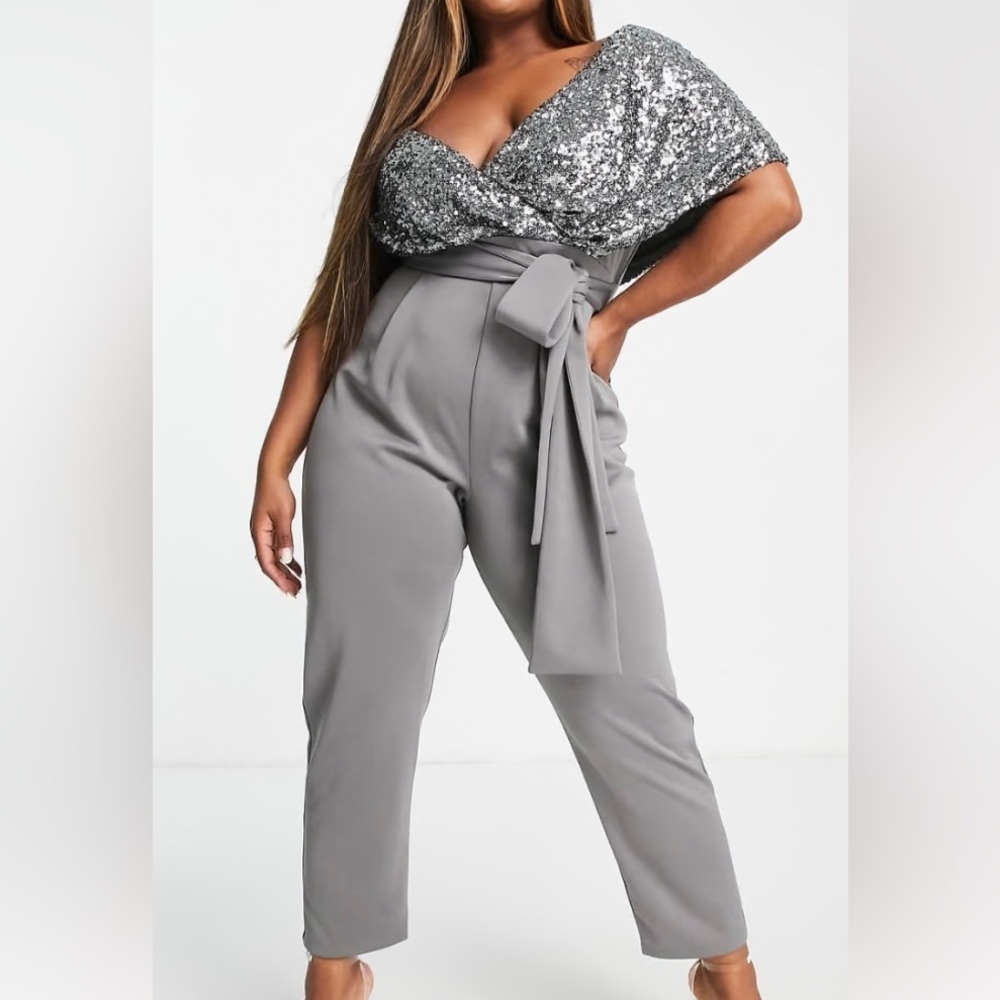 ASOS Curve Gray Sequin Jumpsuit Women’s